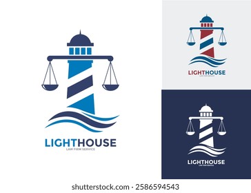 Lighthouse law scale logo vector design. Suitable for maritime, navigation, law firm, attorney