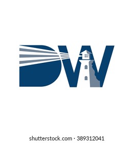 lighthouse and letter d and w logo vector.
