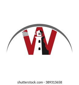 lighthouse and letter w logo vector.
