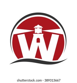 lighthouse and letter w logo vector.