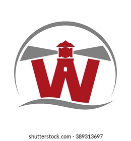 lighthouse and letter w logo vector.