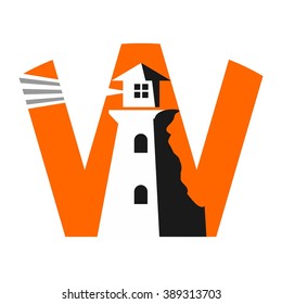 lighthouse and letter w logo vector.