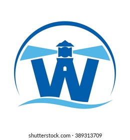 lighthouse and letter w logo vector.