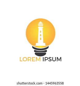 Lighthouse and light bulb vector logo design. Creative Lighthouse icon logo design vector template illustration.	

