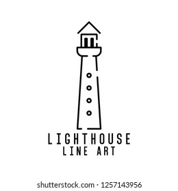 Lighthouse line art logo design template vector illustration