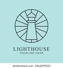 lighthouse line art logo design vector illustration