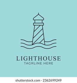 lighthouse line art logo design vector illustration