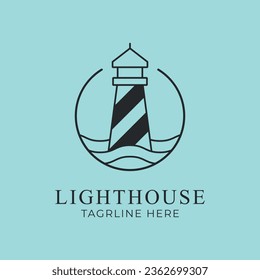 lighthouse line art logo design vector illustration