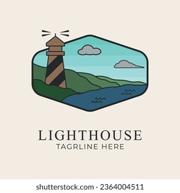 lighthouse line art logo design vector