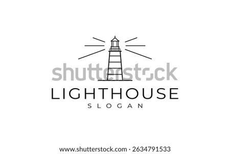 lighthouse line art logo design vector illustration