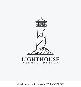 Lighthouse line art logo illustration design outline monoline vintage