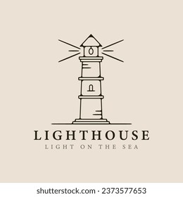 lighthouse line art logo minimalist style vector illustration design