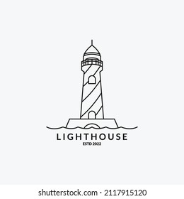 Lighthouse line art logo outline simple minimalist design vector illustration modern template icon