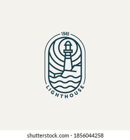 lighthouse line art logo vector illustration design template
