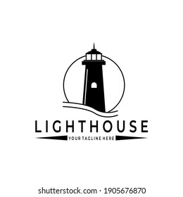 lighthouse line art logo vector illustration design simple