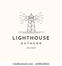 lighthouse line art logo vector minimalist illustration design, lighthouse with searchlight logo design