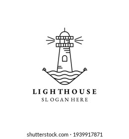 lighthouse line art minimalist icon logo vector illustration template design. tower line art logo