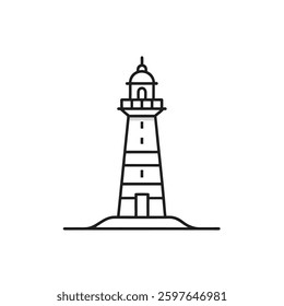 Lighthouse line art on white background.