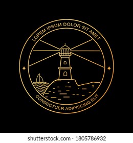 lighthouse line art and sailing boat illustration