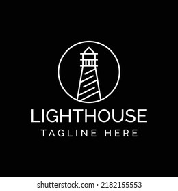 lighthouse line art style in circle logo design