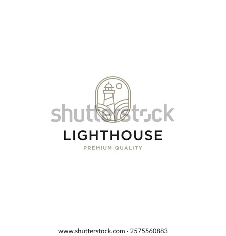 Lighthouse with line art style logo design template flat vector