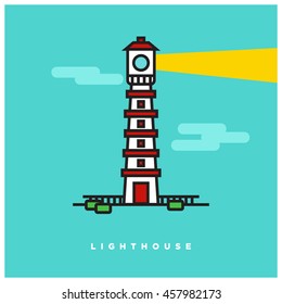 Lighthouse (Line Art Vector Illustration in Flat Style Design)