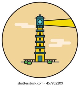 Lighthouse (Line Art Vector Illustration in Flat Style Design)
