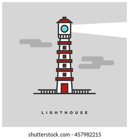 Lighthouse (Line Art Vector Illustration in Flat Style Design)