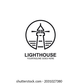 lighthouse line circle  icon vector illustration design concept template