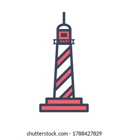 Lighthouse line and fill style icon design Sea coast ocean water nautical tower building navigation travel marine and beach theme Vector illustration