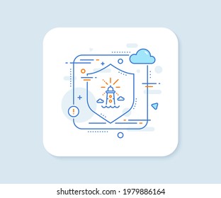 Lighthouse line icon. Abstract vector button. Beacon tower sign. Searchlight building symbol. Lighthouse line icon. Protect shield concept. Vector