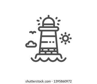 Lighthouse line icon. Beacon tower sign. Searchlight building symbol. Quality design element. Linear style lighthouse icon. Editable stroke. Vector