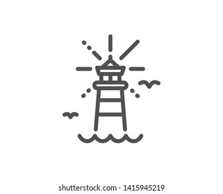 Lighthouse line icon. Beacon tower sign. Searchlight building symbol. Quality design element. Linear style lighthouse icon. Editable stroke. Vector