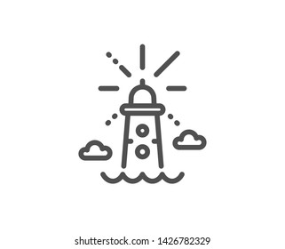 Lighthouse line icon. Beacon tower sign. Searchlight building symbol. Quality design element. Linear style lighthouse icon. Editable stroke. Vector