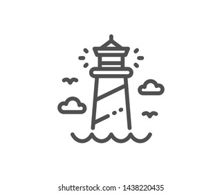 Lighthouse line icon. Beacon tower sign. Searchlight building symbol. Quality design element. Linear style lighthouse icon. Editable stroke. Vector