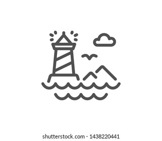 Lighthouse line icon. Beacon tower sign. Searchlight building symbol. Quality design element. Linear style lighthouse icon. Editable stroke. Vector
