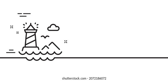Lighthouse line icon. Beacon tower sign. Searchlight building symbol. Minimal line illustration background. Lighthouse line icon pattern banner. White web template concept. Vector