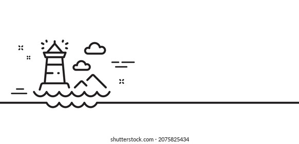 Lighthouse line icon. Beacon tower sign. Searchlight building symbol. Minimal line illustration background. Lighthouse line icon pattern banner. White web template concept. Vector