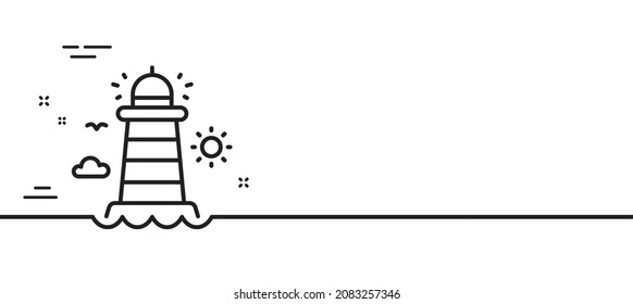 Lighthouse line icon. Beacon tower sign. Searchlight building symbol. Minimal line illustration background. Lighthouse line icon pattern banner. White web template concept. Vector