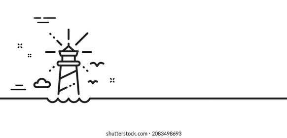 Lighthouse line icon. Beacon tower sign. Searchlight building symbol. Minimal line illustration background. Lighthouse line icon pattern banner. White web template concept. Vector