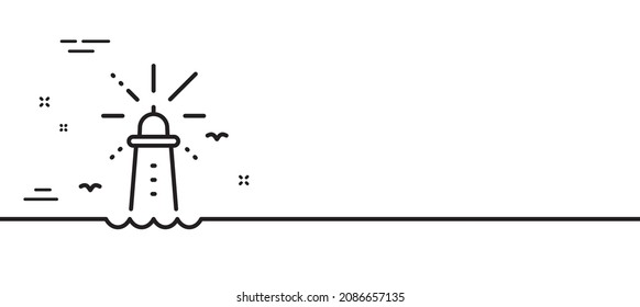 Lighthouse line icon. Beacon tower sign. Searchlight building symbol. Minimal line illustration background. Lighthouse line icon pattern banner. White web template concept. Vector