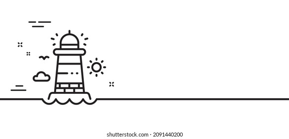 Lighthouse line icon. Beacon tower sign. Searchlight building symbol. Minimal line illustration background. Lighthouse line icon pattern banner. White web template concept. Vector