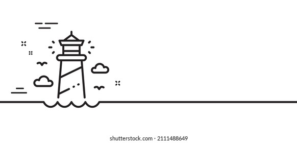 Lighthouse line icon. Beacon tower sign. Searchlight building symbol. Minimal line illustration background. Lighthouse line icon pattern banner. White web template concept. Vector