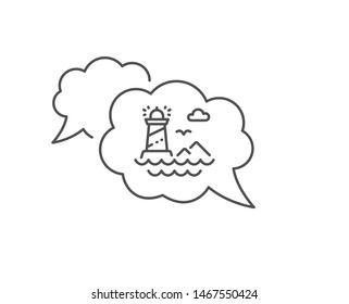 Lighthouse line icon. Chat bubble design. Beacon tower sign. Searchlight building symbol. Outline concept. Thin line lighthouse icon. Vector