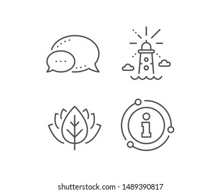 Lighthouse line icon. Chat bubble, info sign elements. Beacon tower sign. Searchlight building symbol. Linear lighthouse outline icon. Information bubble. Vector