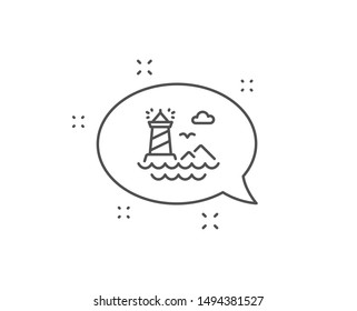 Lighthouse line icon. Chat bubble design. Beacon tower sign. Searchlight building symbol. Outline concept. Thin line lighthouse icon. Vector