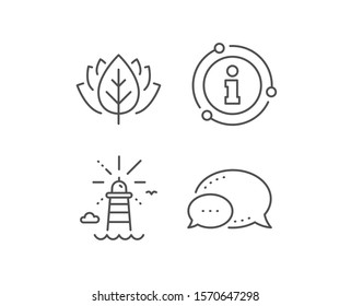 Lighthouse line icon. Chat bubble, info sign elements. Beacon tower sign. Searchlight building symbol. Linear lighthouse outline icon. Information bubble. Vector