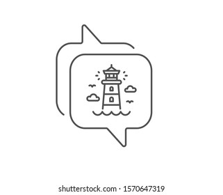 Lighthouse line icon. Chat bubble design. Beacon tower sign. Searchlight building symbol. Outline concept. Thin line lighthouse icon. Vector