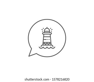 Lighthouse line icon. Chat bubble design. Searchlight tower sign. Beacon symbol. Outline concept. Thin line lighthouse icon. Vector