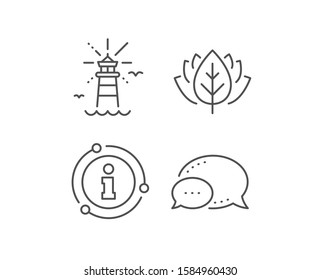 Lighthouse line icon. Chat bubble, info sign elements. Beacon tower sign. Searchlight building symbol. Linear lighthouse outline icon. Information bubble. Vector